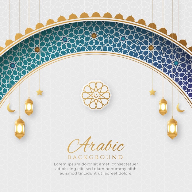 Arabic Islamic Elegant White and Golden Luxury Colorful Background with Islamic Arch and Decorative