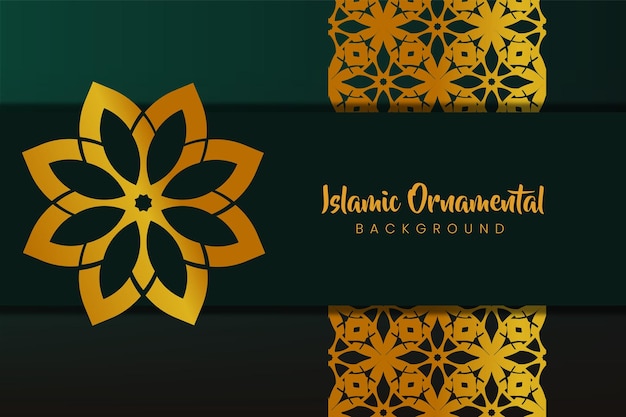 Arabic Islamic luxury ornamental background with golden floral pattern and additional green color