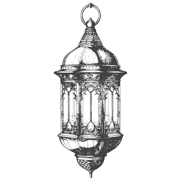 arabic lantern illustration with engraving style black color only