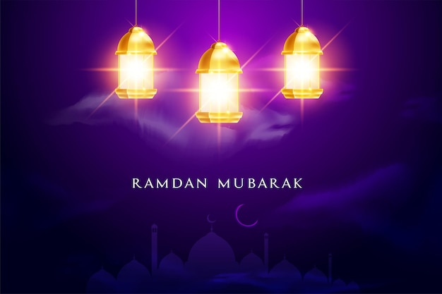 Arabic lantern with clouds on dark background ramadan kareem