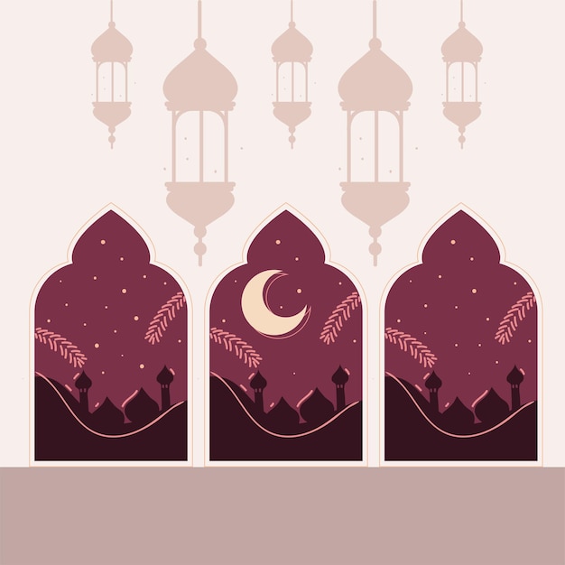 Arabic lanterns and moon night scene