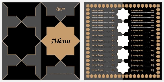 Arabic Menu black bifold brochure template oriental style