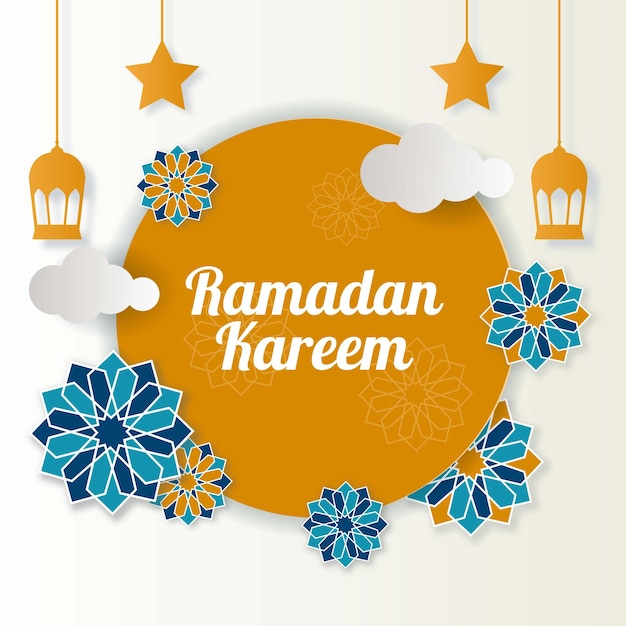 Arabic ornamental ramadan kareem background design in paper style Decorative social media post