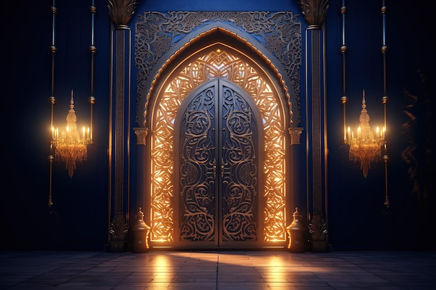 Arabic Ramadan portal Window on modern wall background Design creative concept of islamic celebrat