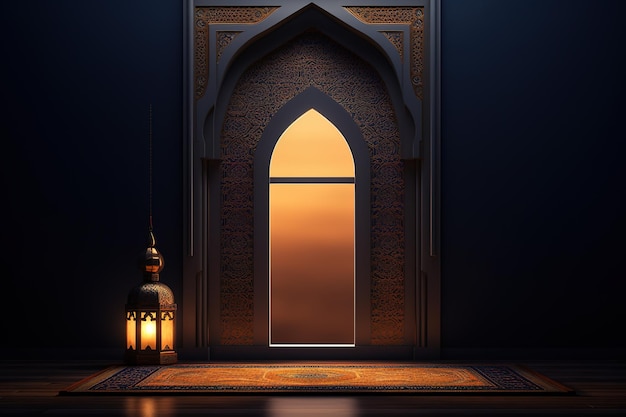 Arabic Ramadan portal Window on modern wall background Design creative concept of islamic celebrat