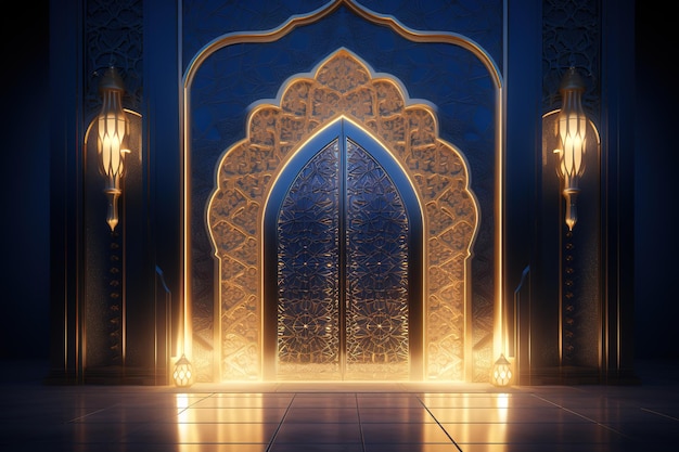 Arabic Ramadan portal Window on modern wall background Design creative concept of islamic celebrat