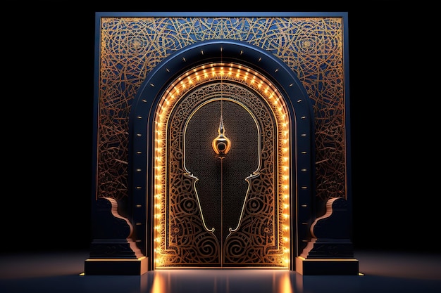 Arabic Ramadan portal Window on modern wall background Design creative concept of islamic celebrat