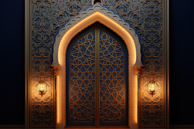 Arabic Ramadan portal Window on modern wall background Design creative concept of islamic celebrat