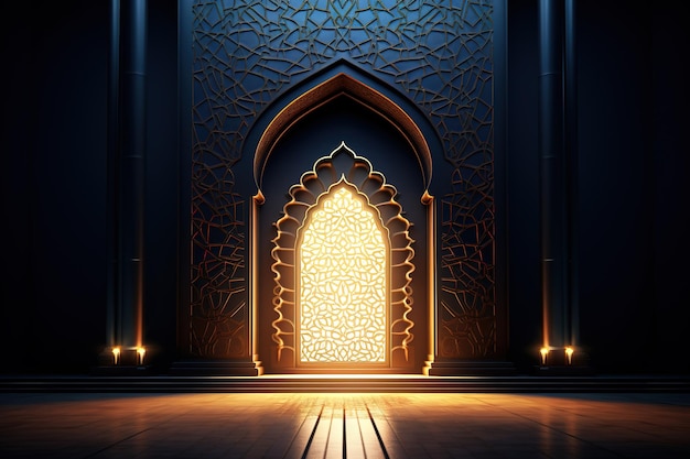 Arabic Ramadan portal Window on modern wall background Design creative concept of islamic celebrat