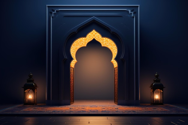 Arabic Ramadan portal Window on modern wall background Design creative concept of islamic celebrat