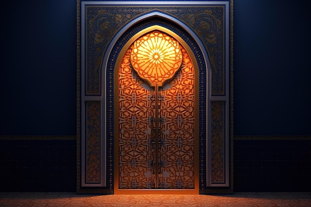 Arabic Ramadan portal Window on modern wall background Design creative concept of islamic celebrat