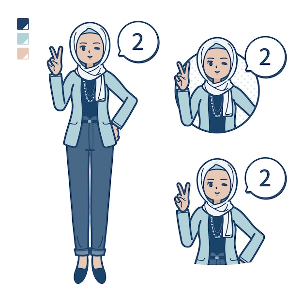 An arabic woman in casual fashion with Counting as 2 images