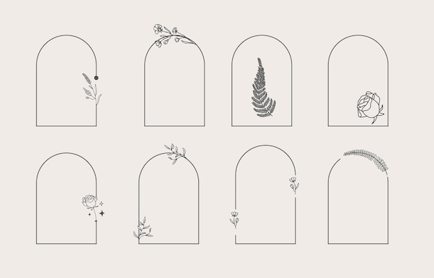 Vector arch collection with geometriccurveflowervector illustration for iconstickerprintable and tattoo