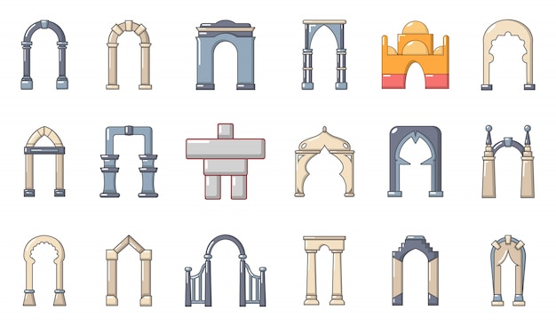 Arch icon set. Cartoon set of arch vector icons set isolated