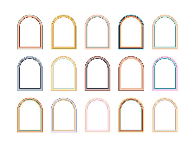 Vector arch retro frames with colorful wavy lines