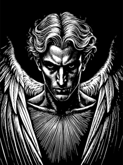 Vector archangel gabriel fury symmetrical head vector illustration engraving