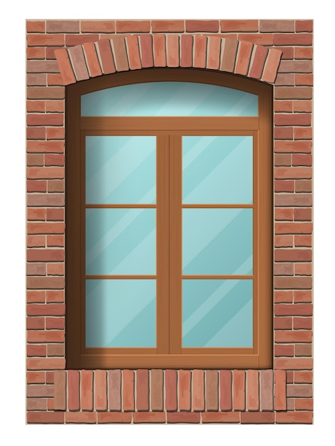 Arched classic window in brick wall Architectural element of the building facade vector illustration