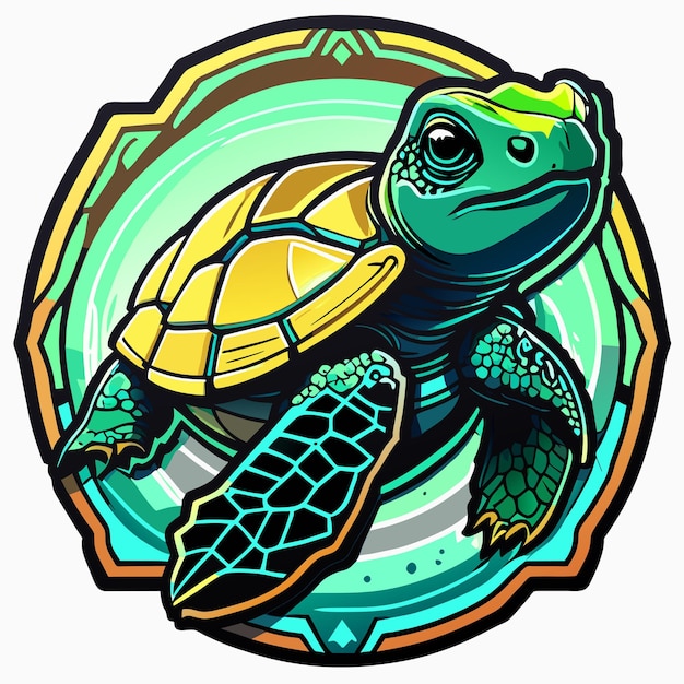 Archelon turtle flat sticker cartoon style illustration