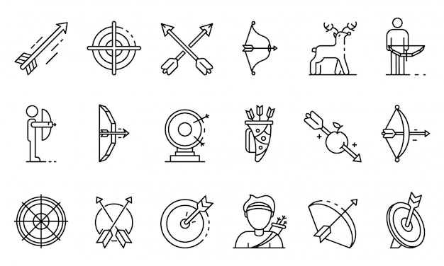 Archery icons set, outline style