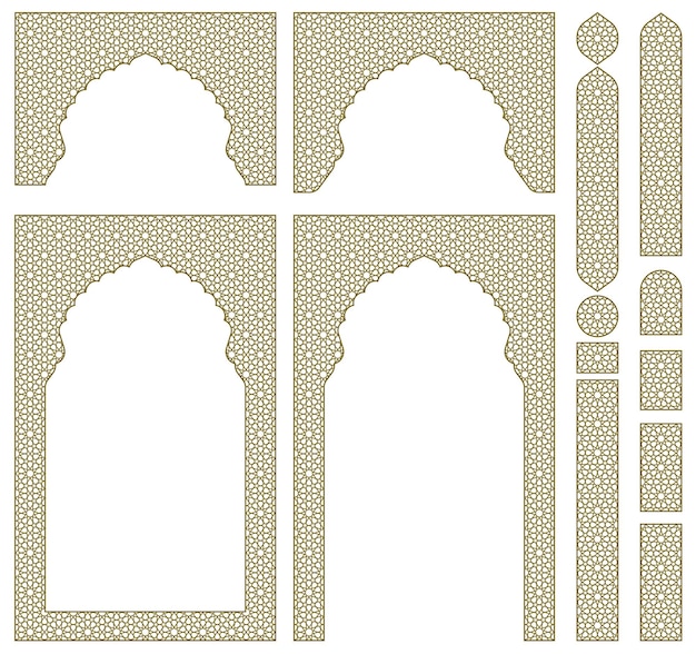 Arches frames and additional design elements Arabic geometric ornament