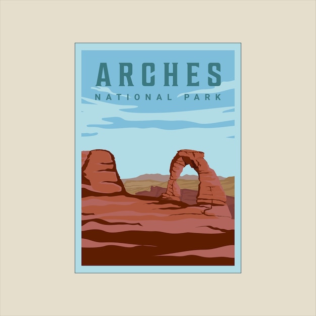 Arches national park vintage poster illustration template graphic design outdoors adventure for business travel