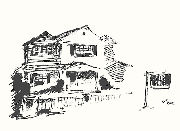 Architect draft of house, vector illustration, hand drawn