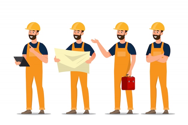 Architect, foreman, engineering construction worker in different character