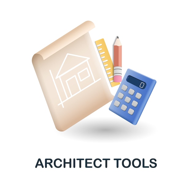 Architect Tools icon 3d illustration from construction instruments collection Creative Architect Tools 3d icon for web design templates infographics and more