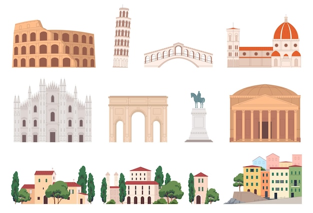 Vector architectural buildings of italy historical monuments of architecture