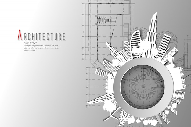 Architecture and Blueprint background.paper art style.