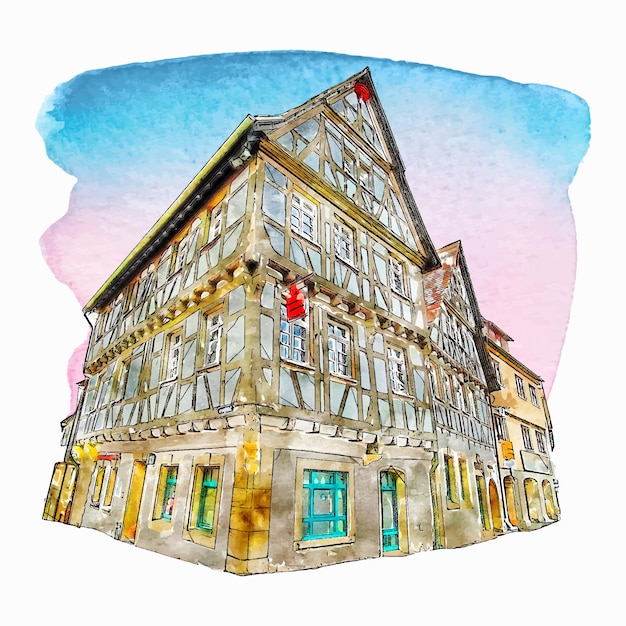 Architecture guglingen germany watercolor hand drawn illustration isolated on white background