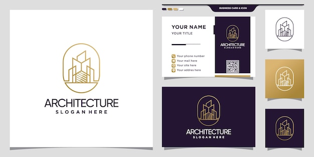 Architecture logo template for business construction with linear style and business card design