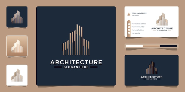 Architecture real estate logo elegant simple line art and business card template