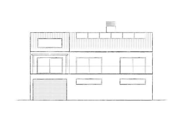 Architecture sketch Front view of a facade house building Architectural plan of a Modern house