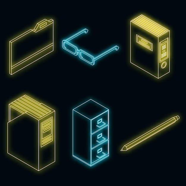 Archive icons set vector neon