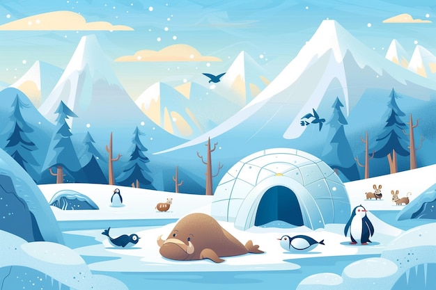 Arctic Animals Cartoon Vector Illustration