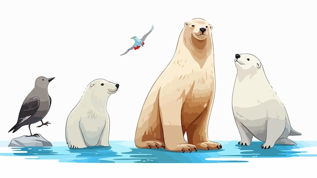 Vector arctic wildlife collection polar bear seal arctic fox seagull