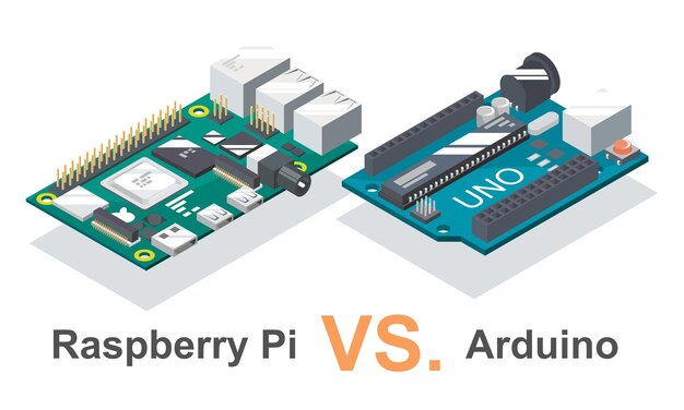 Vector arduino vs raspberry pi microcontroller coding computer projects for beginners illustration