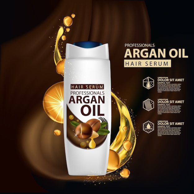 Vector argan oil hair care shampoo packaging design template