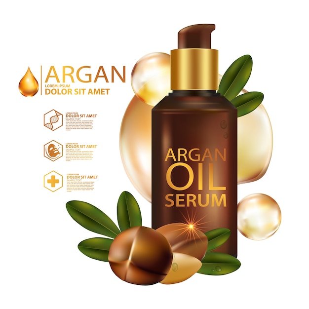 Vector argan oil serum and background concept skin care cosmetic