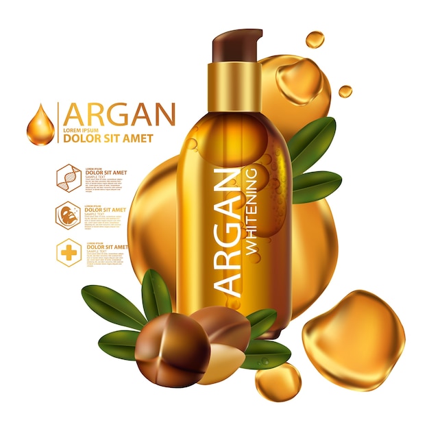 Vector argan oil serum and background concept skin care cosmetic