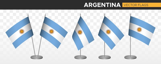 Argentina desk flags mockup 3d vector illustration table flag of argentina