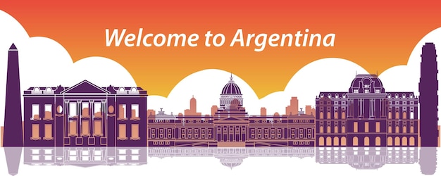 Argentina famous landmarks by silhouette style