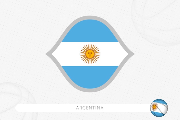 Argentina flag for basketball competition on gray basketball background.