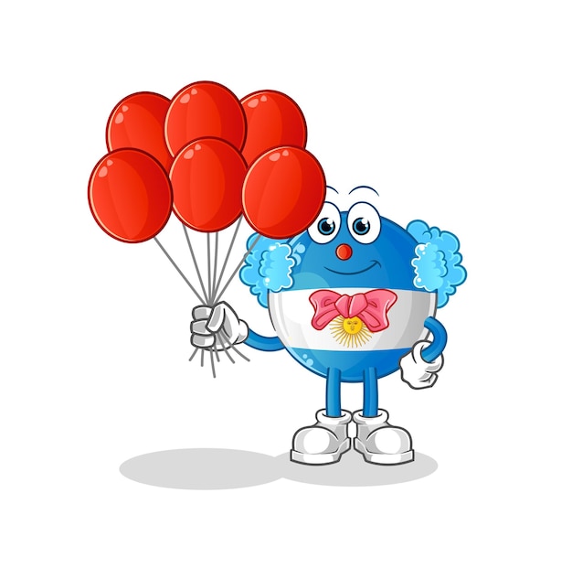 Argentina flag clown with balloons vector. cartoon character