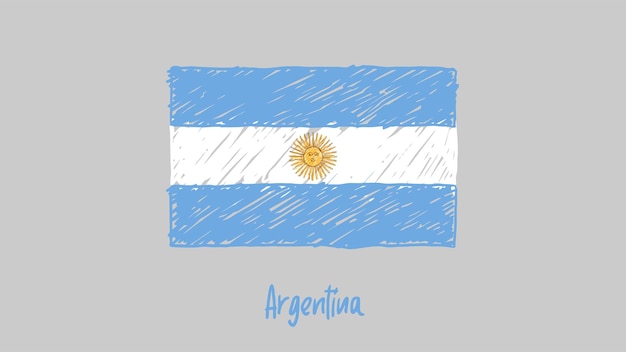 Argentina Flag Colored Pencil or Marker Sketch Vector