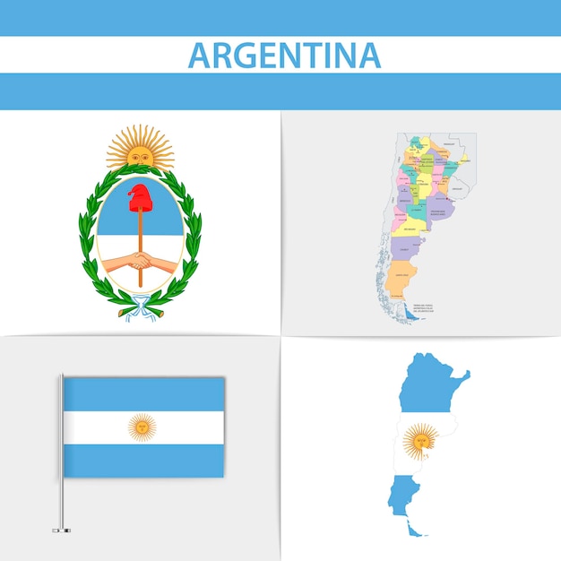 Argentina flag map and coat of arms