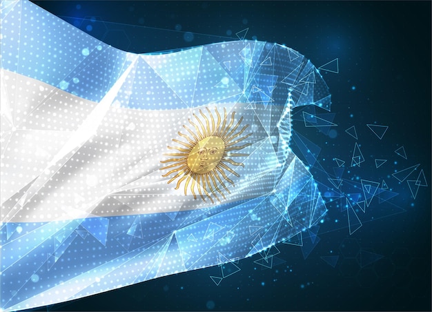 Argentina, vector flag, virtual abstract 3D object from triangular polygons on a blue background