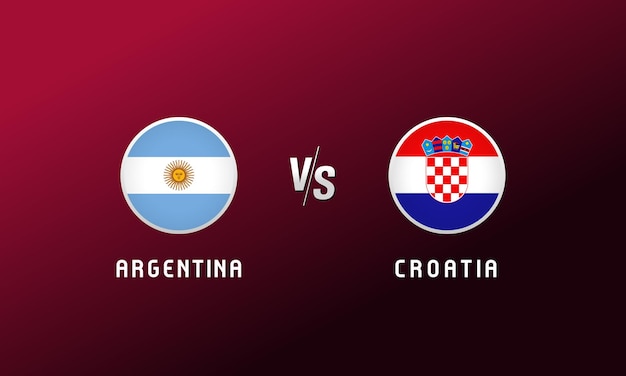 Argentina vs Croatia flag round emblem. Football background with Argentinian and Croatian flags logo