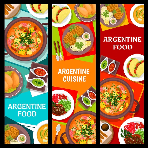 Argentine cuisine meals vertical vector banners